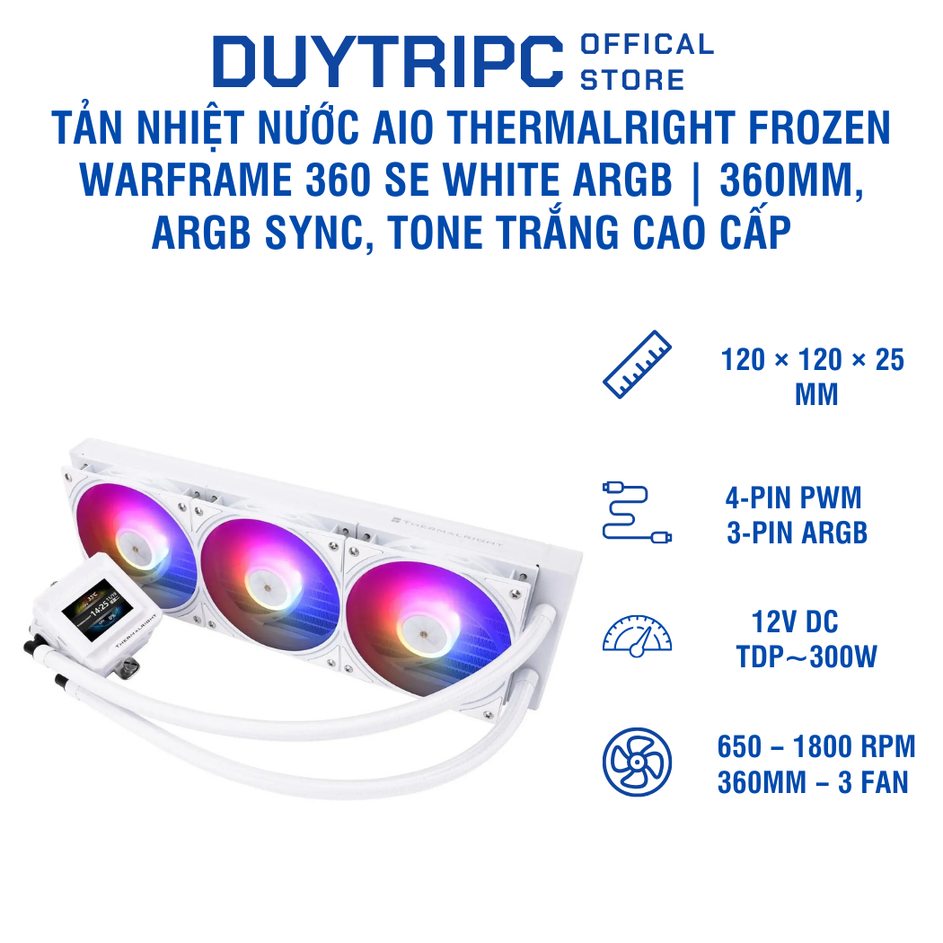 Tản nhiệt nước AIO Thermalright Frozen Warframe 360 SE White ARGB | 360mm, ARGB Sync, tone trắng cao cấp